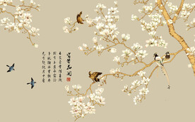 古画工笔花鸟屏风