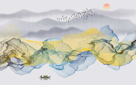 新中式抽象水墨山水背景墙