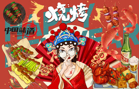 烧烤撸串背景墙