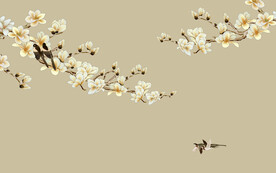 古画工笔花鸟屏风