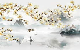 古画工笔花鸟屏风