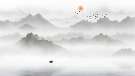 极简水墨山水画