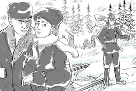 插画风雪中互相道别