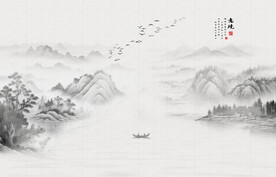 轻奢意境山水风水电视沙发背景墙