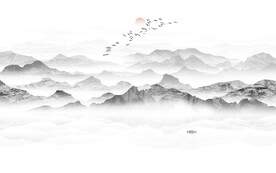 禅意水墨山水画背景墙