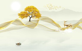 发财树山水背景