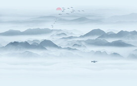 蓝色大气水墨山水