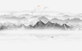 意境抽象水墨山水画背景墙