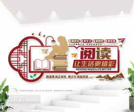 图书馆阅读室读书文化墙图片