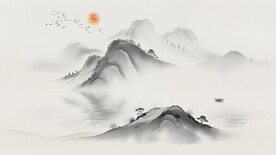 禅意水墨山水画背景墙