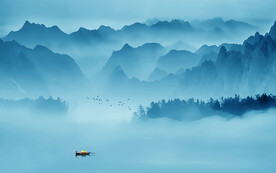 空灵意境山水风景蓝色写意背景墙