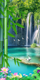 山水流水生财竹子玄关