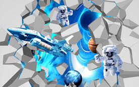 宇宙飞船破墙3d背景墙