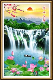 流水生财瀑布山水画