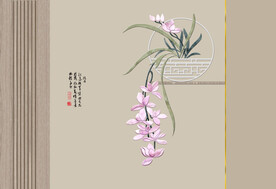 新中式工笔花护墙板背景墙