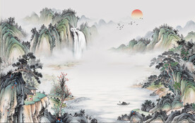 新中式彩墨水墨山水画