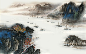 新中式彩墨意境山水画壁画