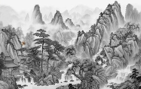 原创新中式水墨山水壁画