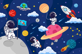 卡通宇航员星球太空火箭宇宙背景