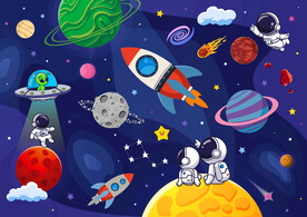 卡通宇航员太空星球宇宙火箭背景