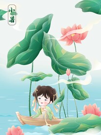 古代女孩荷塘避暑夏季古风插画