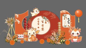 新中式橙黄色卡通龙宝宝宴设计图