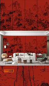 中式工笔山水国画壁画