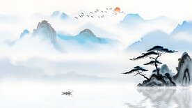 中式山水画电视背景水墨山水装饰