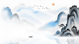 简约禅意水墨山水画电视沙发背景