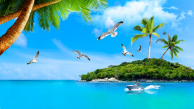 蓝天白云大海风景画