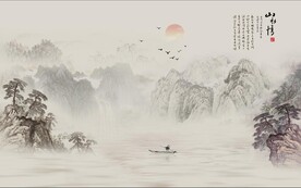 中式山水客厅沙发背景墙