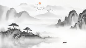 禅意水墨山水意境装饰画