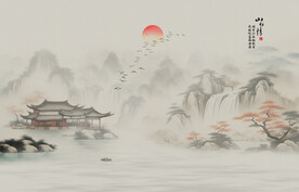 新中式壁画山水画电视背景墙