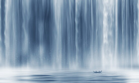 招财瀑布山水画