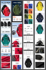 淘宝天猫一衣三穿冲锋衣详情页