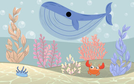 鲸鱼海底世界儿童房墙纸背景墙