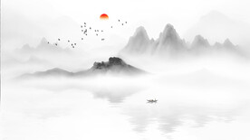意境山水水墨背景墙
