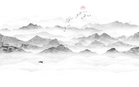 灰色意境水墨山水