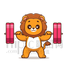 可爱卡通举重的小狮子