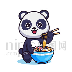 可爱卡通吃面的大熊猫