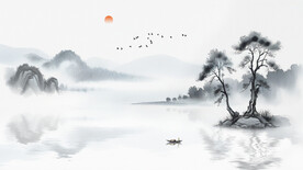 中国风山水画背景墙