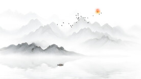中式禅意水墨山水背景