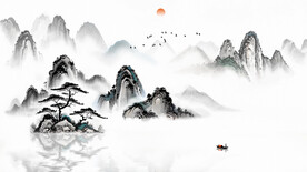 意境中式山水背景墙