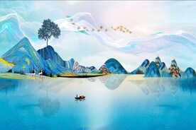 中式意境山水背景装饰画
