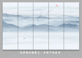 中式屏风隔断水墨山水画