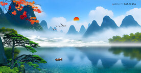 云雾缭绕山水画