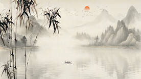 水墨意境山水风景背景墙