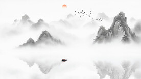 意境古风水墨山水画