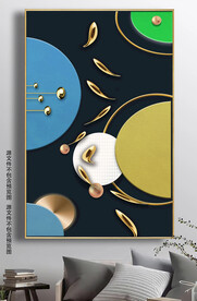 现代抽象立体几何金色九鱼装饰画