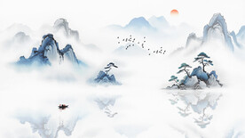 意境蓝色简约水墨山水